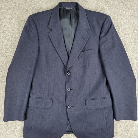 Vintage Burberrys Tuxedo Mens Blue Micro Herringbone Wool 3 Button Formal Suit - Picture 3 of 16